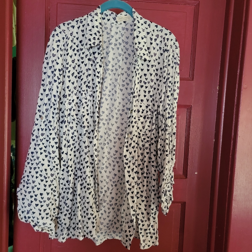 White button down shirt with hearts
